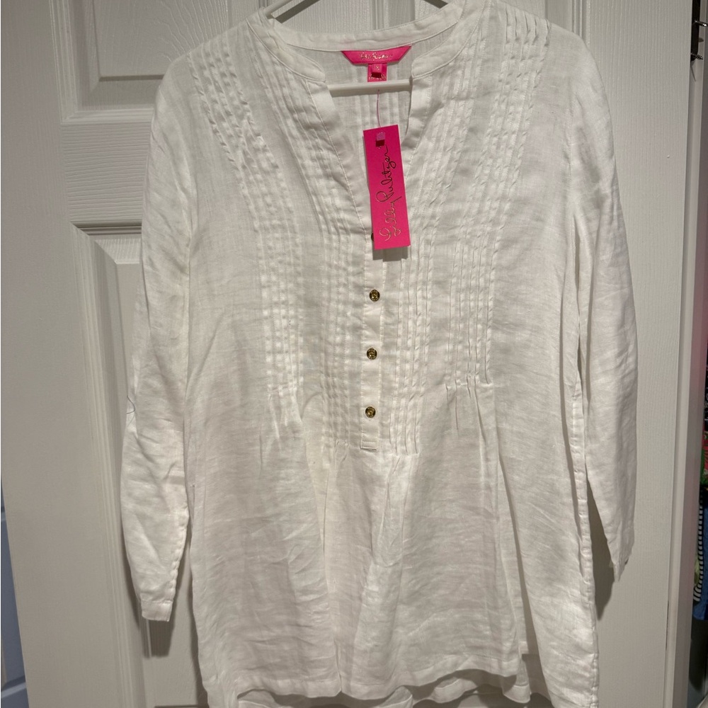 Lilly Pulitzer White Tunic with Gold Buttons